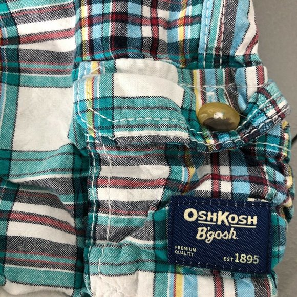 OshKosh B'gosh Plaid Cargo Shorts Boys 18 Months Blue Turquoise Elastic Waist - Picture 4 of 4